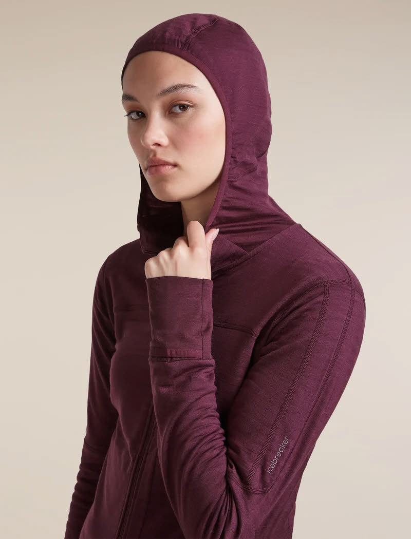 ICEBREAKER DA MER 300 REALFLEECE DESC LS ZIP HOODY Damen Skirolli rot