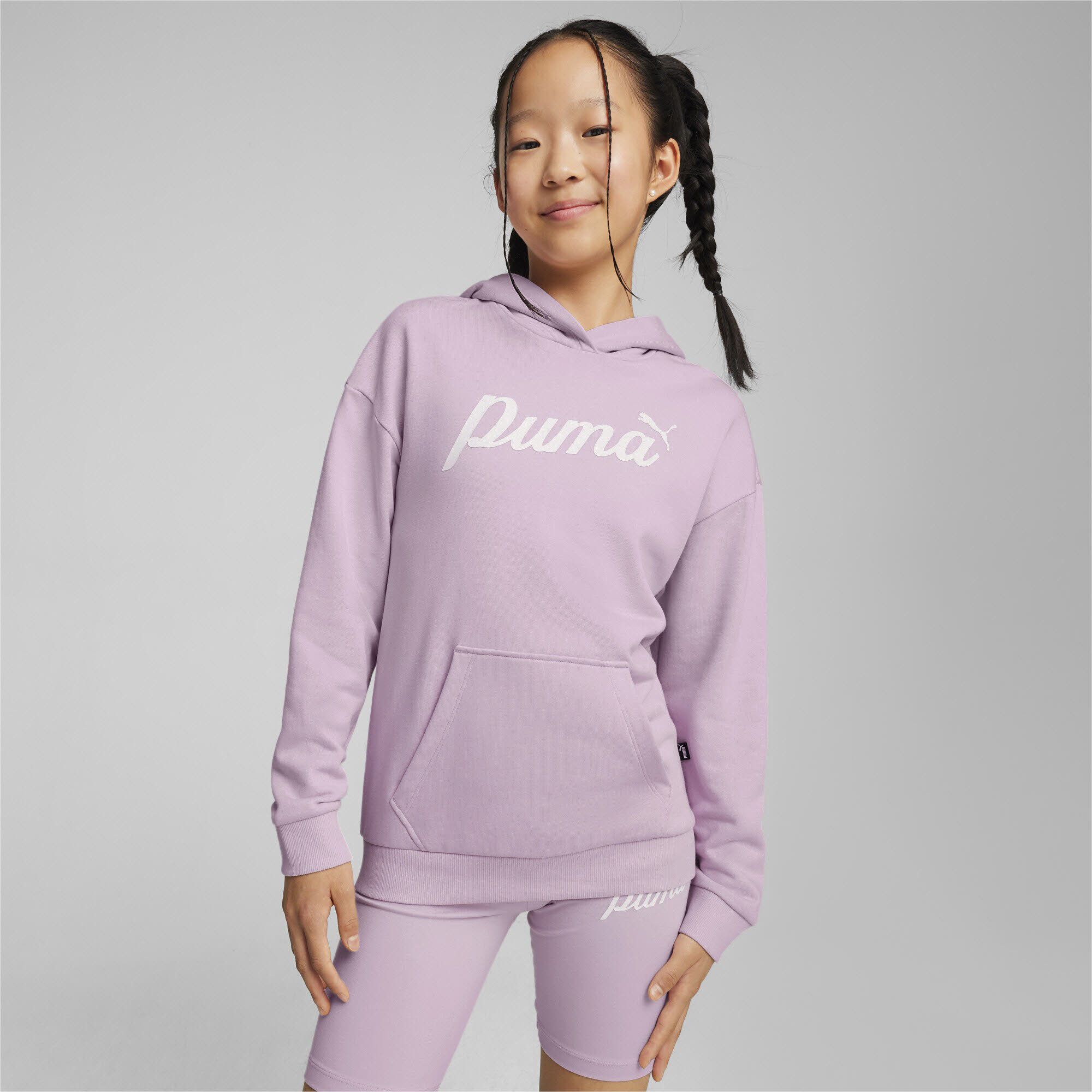 Puma ESS+ Script Hoodie TR G Sweatshirt Pullover Kinder Mädchen helllila rosa