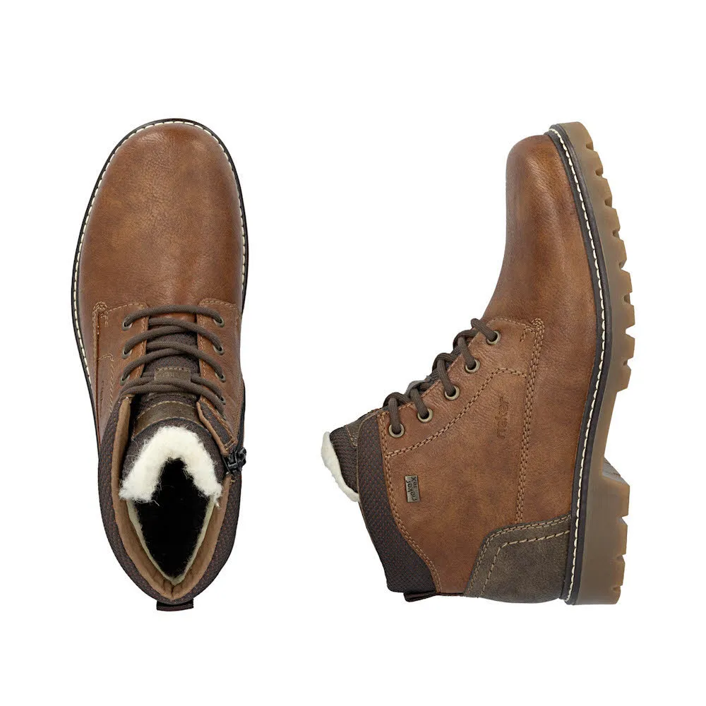 Rieker Herren Schnürstiefel Freizeitstiefel Stiefelette gefüttert braun