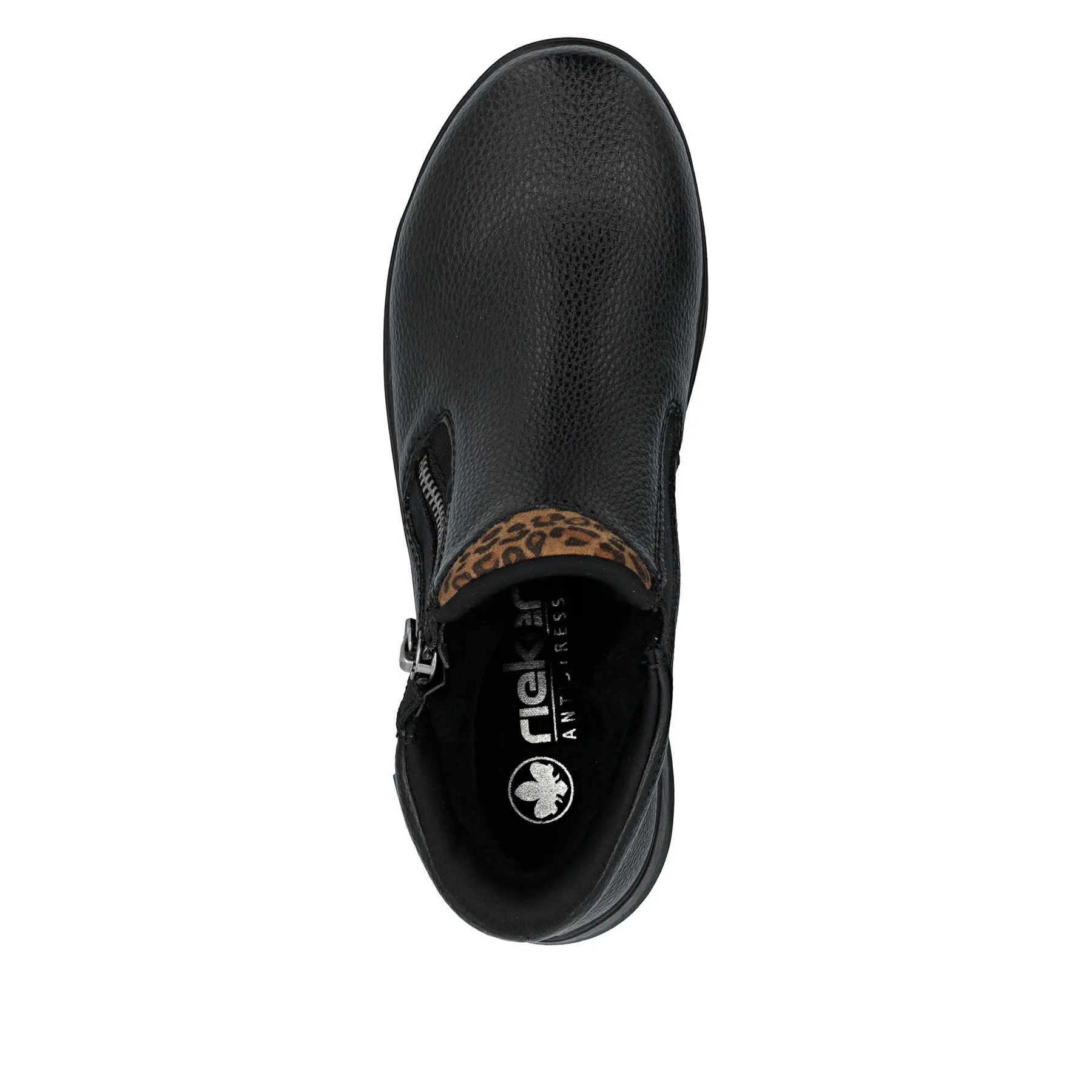Rieker Damen Kurzstiefel schwarz mit Leo-Optik