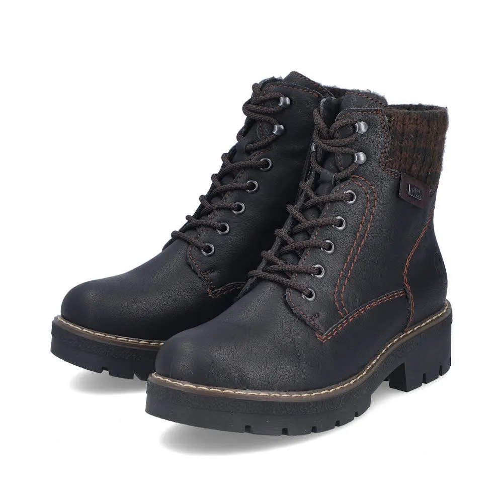 Rieker Damen Schnürstiefel Freizeitstiefel Stiefelette gefüttert schwarz