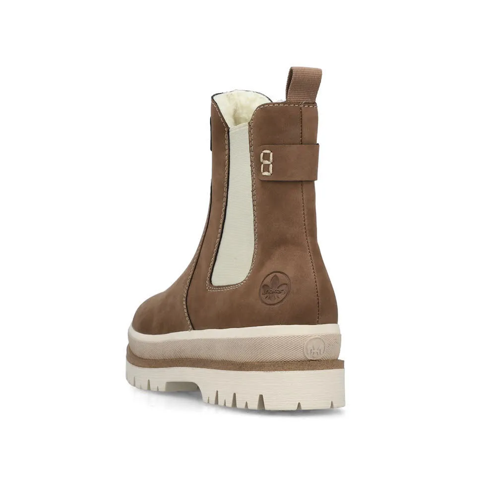Rieker Chelsea Boots Damen Stiefelette Kurzstiefel gefüttert braun