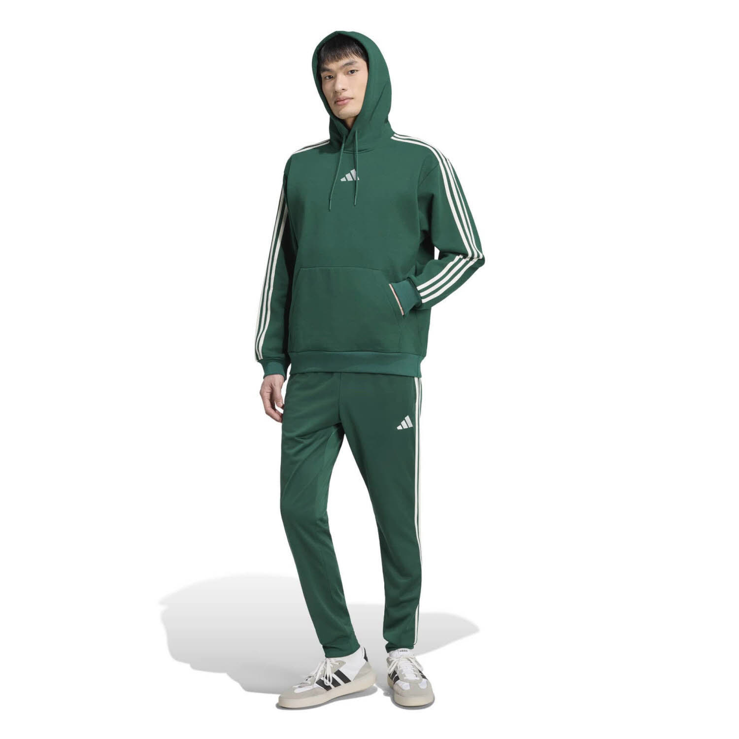 adidas Essentials 3-Stripes Fleece Herren Hoodie Kapuzenpullover grün