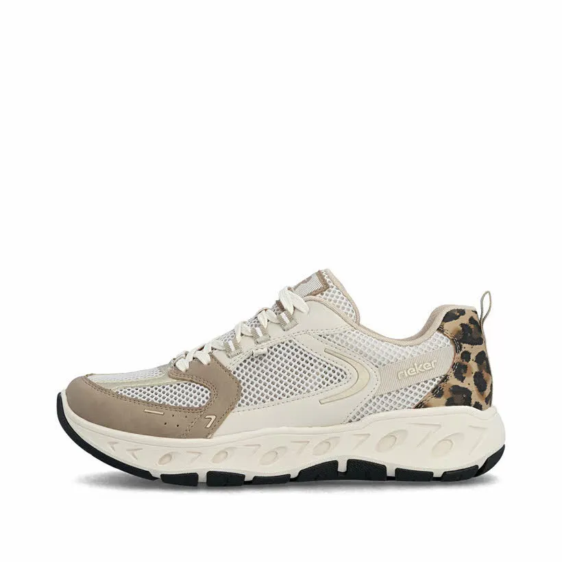 Rieker Damen Sneaker Halbschuhe low beige braun leoprint