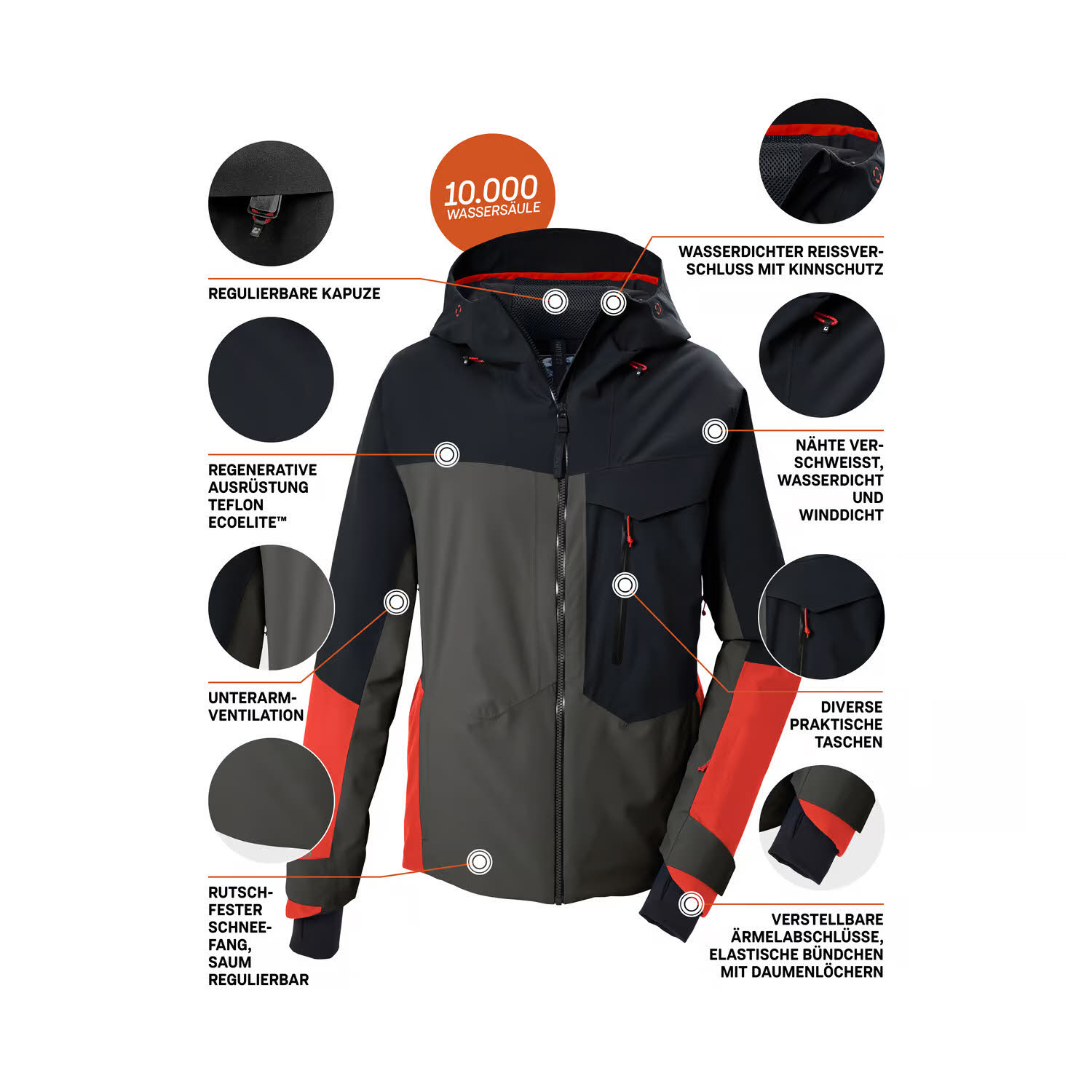Killtec KSW 66 MN SKI JCKT Herren Skijacke Snowboardjacke Winterjacke rot-anthrazit