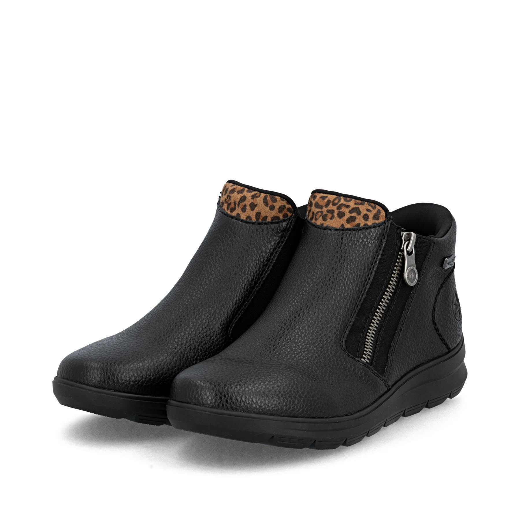 Rieker Damen Kurzstiefel schwarz mit Leo-Optik