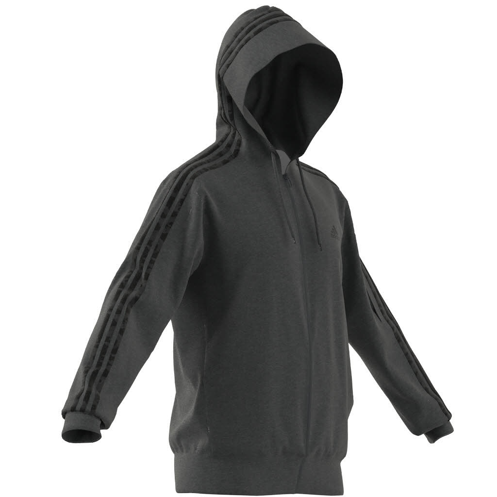 adidas M 3S FT FZ HD Herren Kapuzenjacke Trainingsweste grau NEU