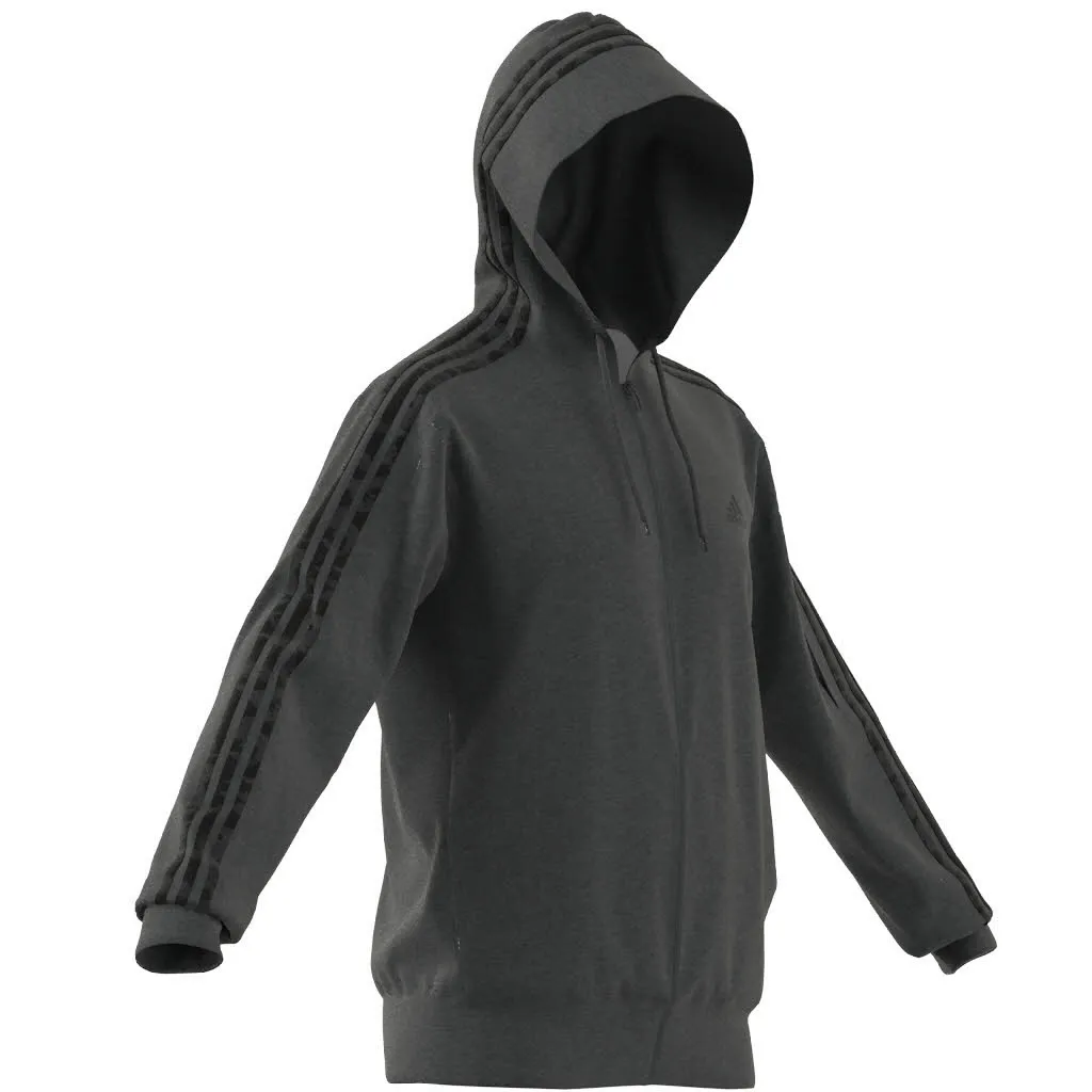adidas M 3S FT FZ HD Herren Kapuzenjacke Trainingsweste grau NEU