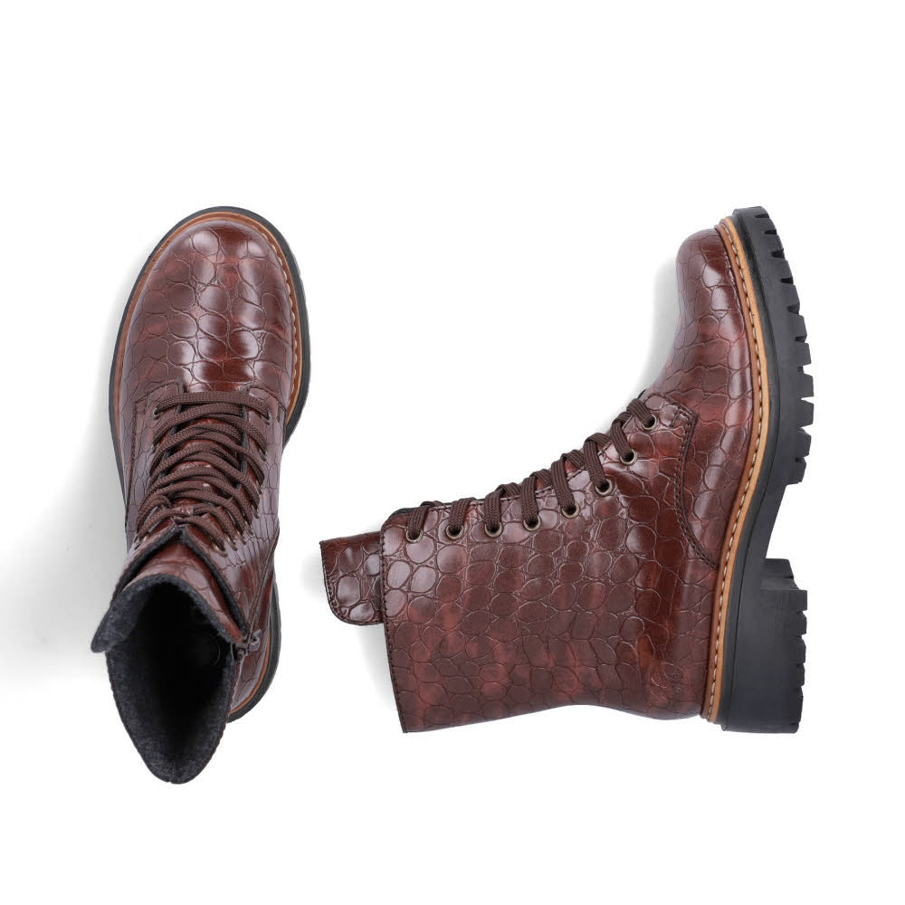 Rieker Biker Boots Damen Stiefelette Schnürstiefel Kurzstiefel gefüttert braun
