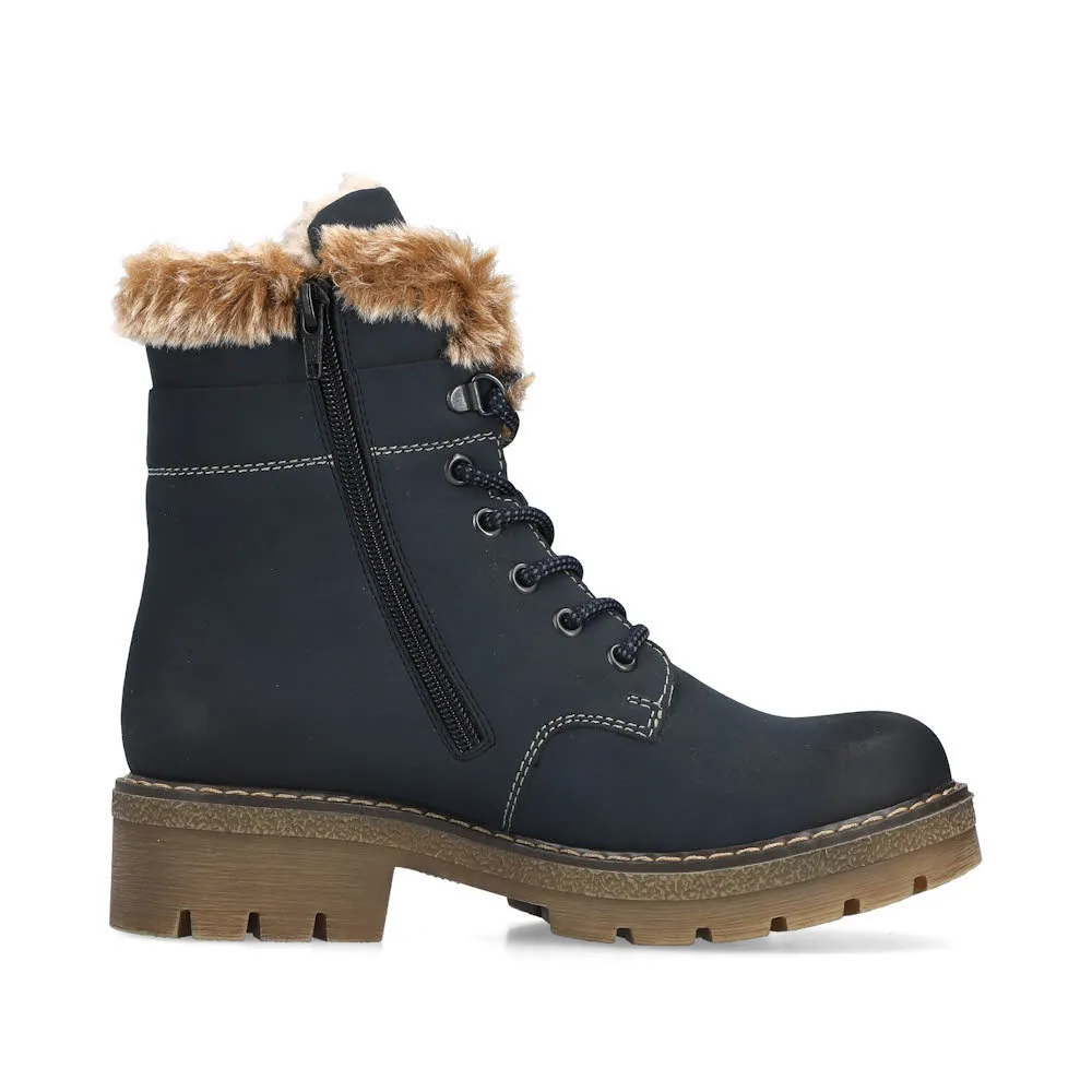 Rieker Schnürstiefel Damen Freizeitstiefel Stiefelette gefüttert blau