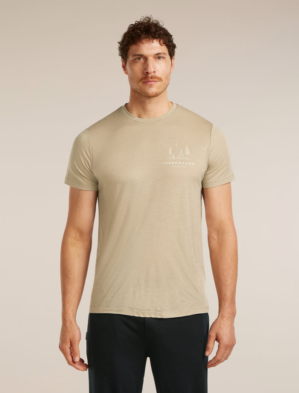 Icebreaker Merino 150 Tech Lite SS Tee Peaceful Pass Herren T-Shirt Funktionsshirt beige
