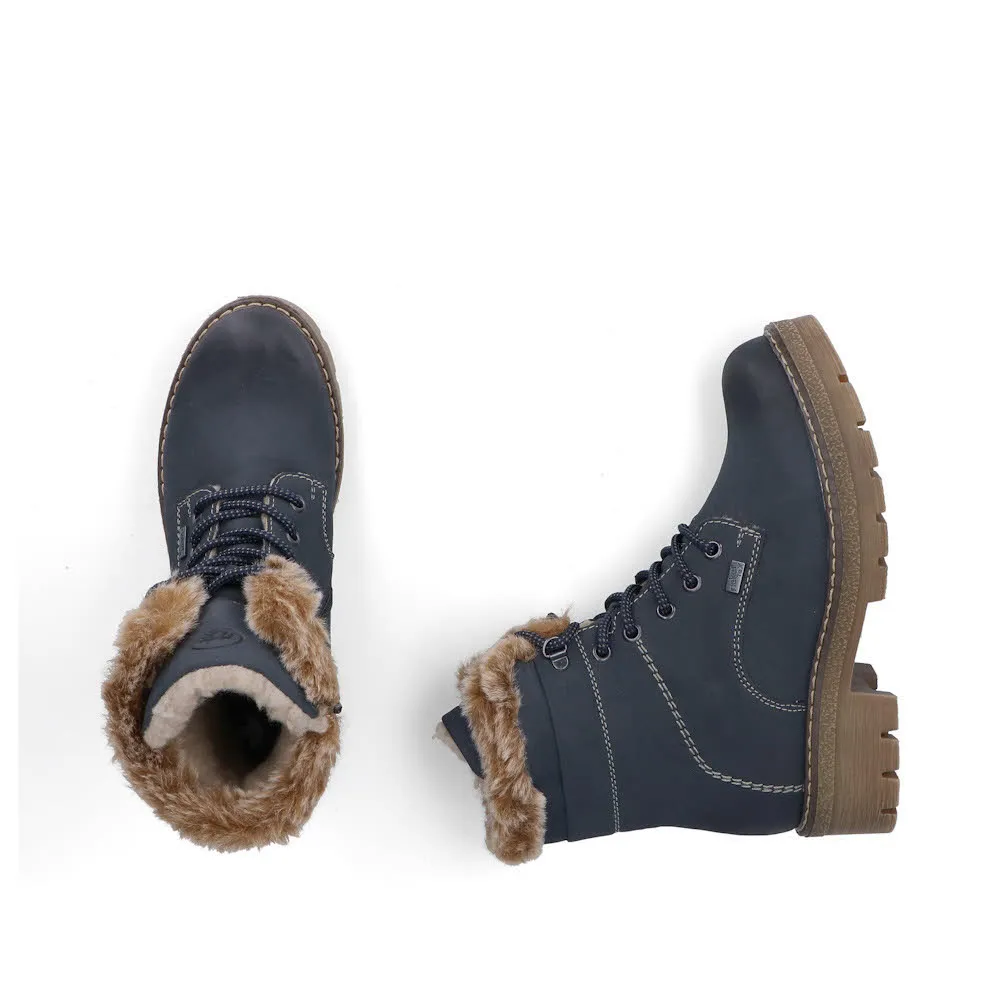 Rieker Schnürstiefel Damen Freizeitstiefel Stiefelette gefüttert blau