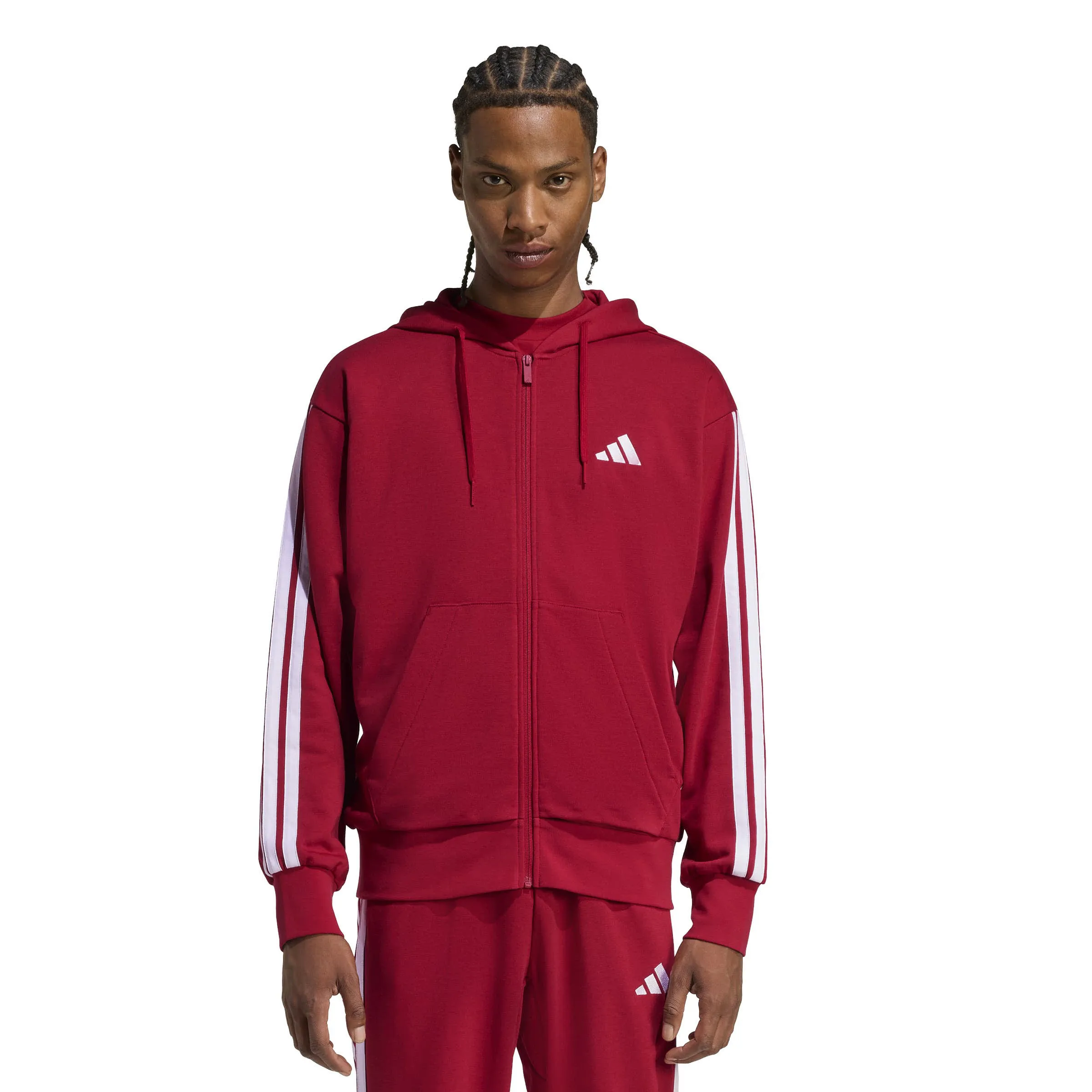 Adidas Essentials 3-Streifen French Terry Herren Kaputzensweat rot