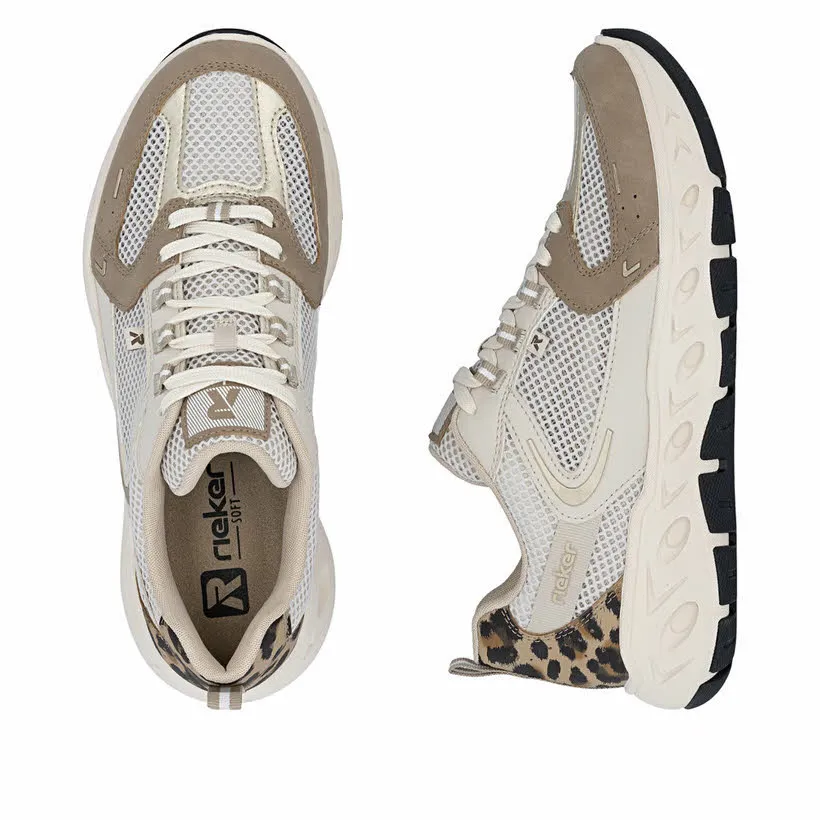 Rieker Damen Sneaker Halbschuhe low beige braun leoprint