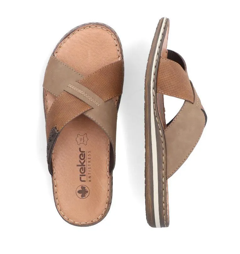 Rieker FSK Herren Sandalen Pantoletten terra/nuss/moro