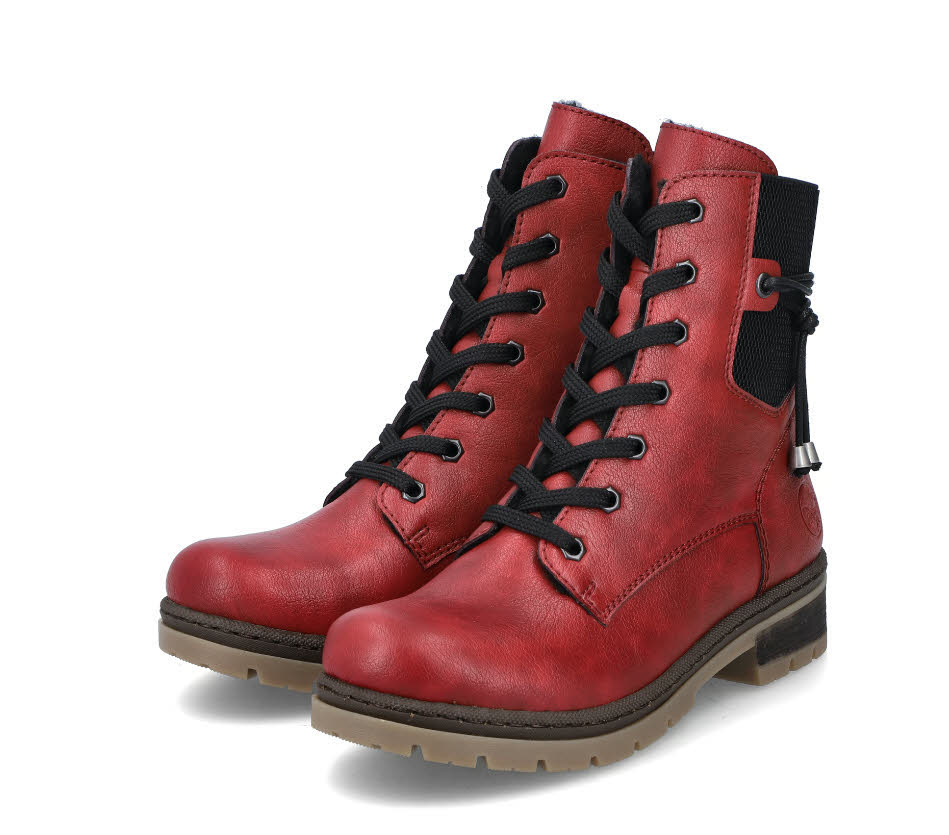 Rieker Damen Stiefelette Boots Schnürer gefüttert rot