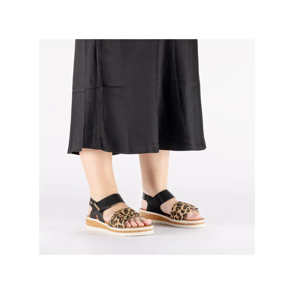 Rieker FSK Damen Riemchensandalen Sandaletten leoprint beige/schwarz