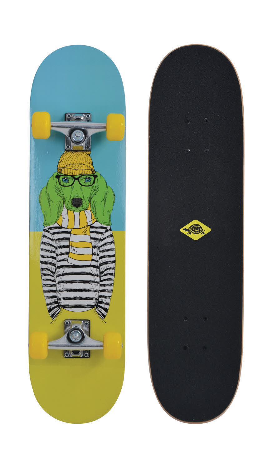 Schildkröt Skateboard Kicker 31" Green Dog Kinder Skateboard gelb/blau/schwarz