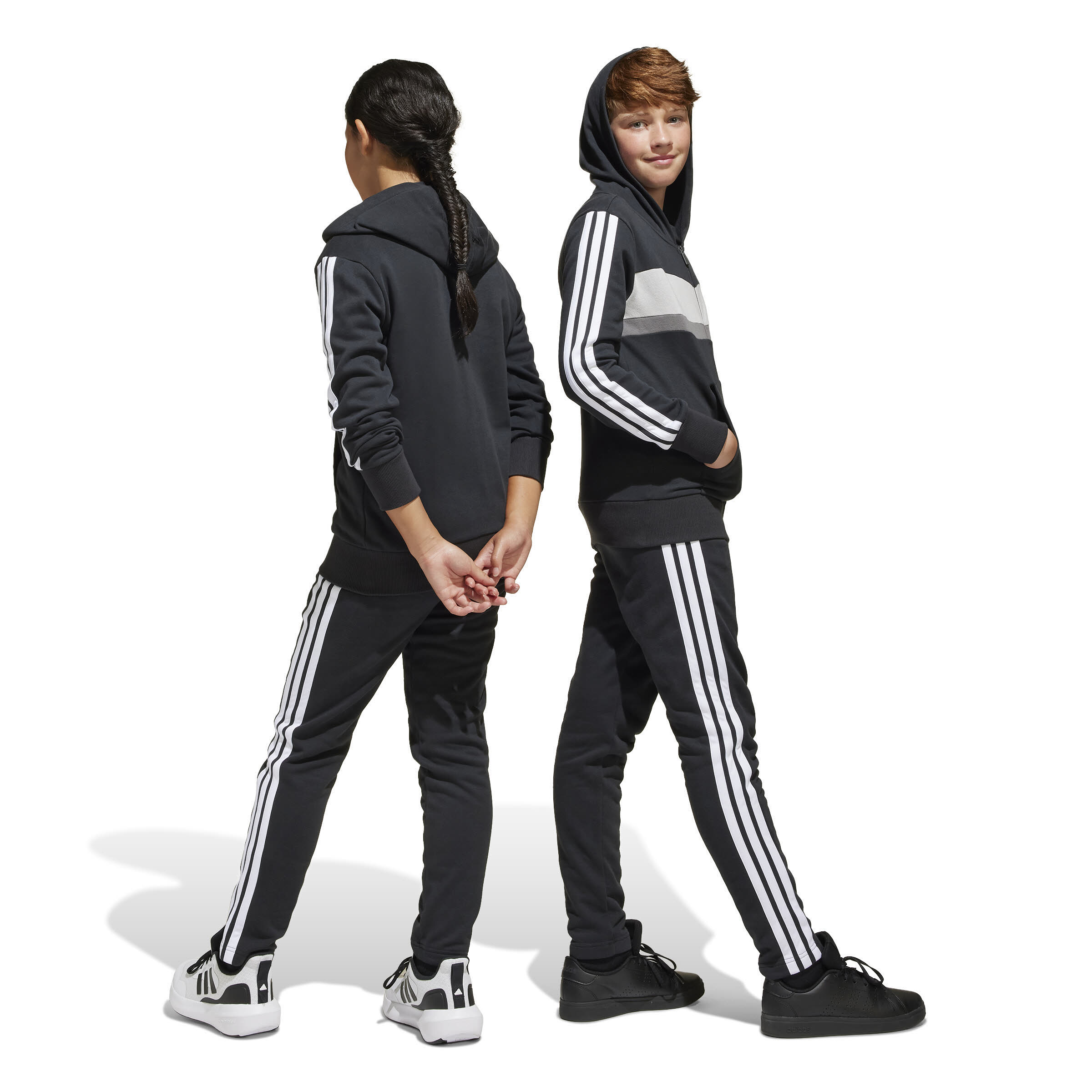 adidas J 3S Tib Fl Ts Kinder Trainingsanzug schwarz/weiß