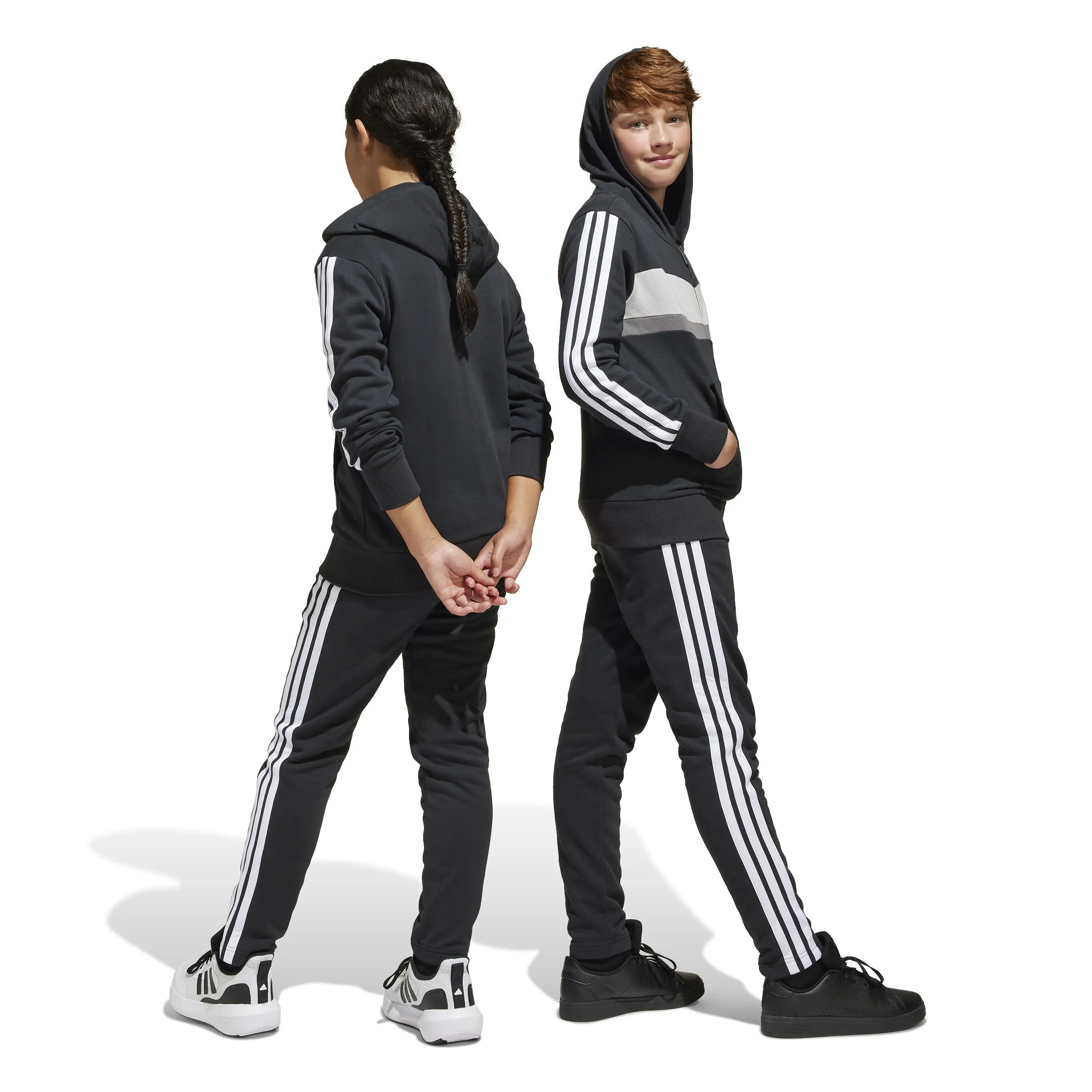 adidas J 3S Tib Fl Ts Kinder Trainingsanzug schwarz/weiß