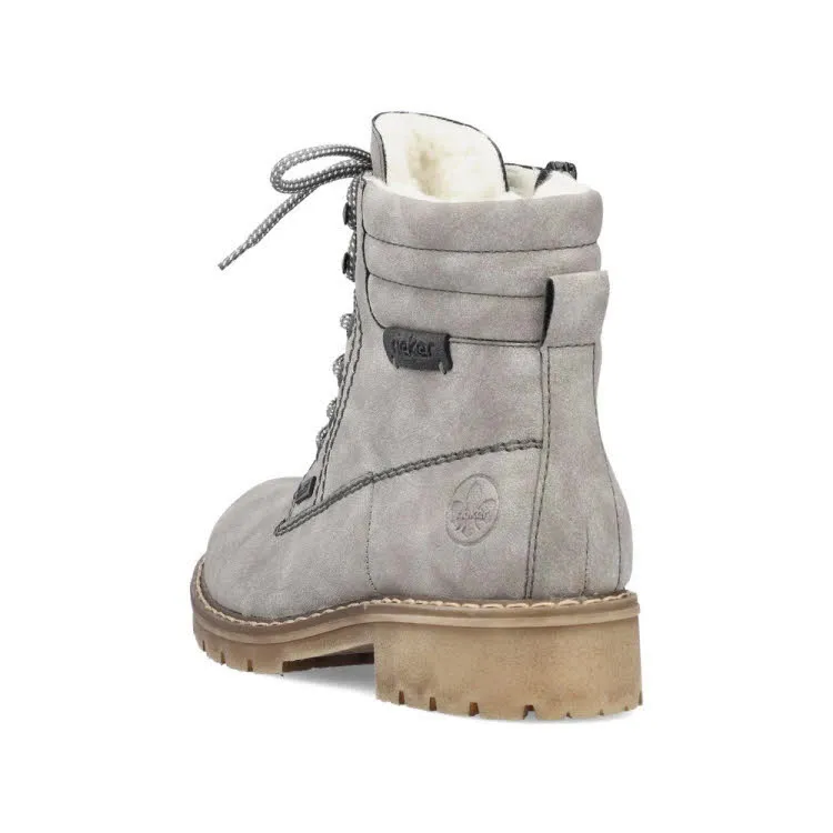 Rieker HWK Stiefel Damen Schnürstiefel Stiefelette grau