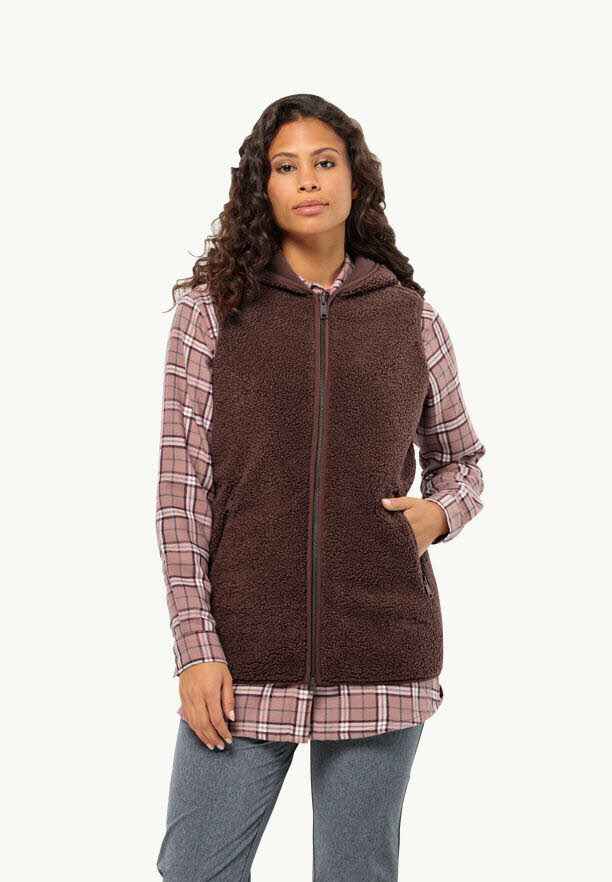 Jack Wolfskin High Curl Long Vest W Fleeceweste Damen dunkelbraun