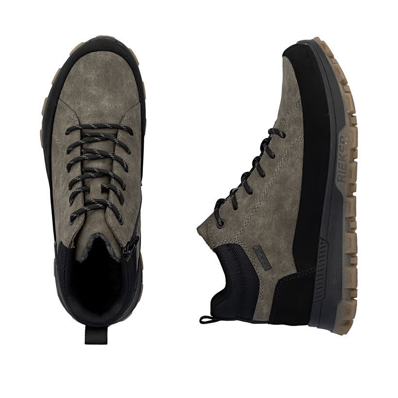 Rieker Herren Schnürstiefel Stiefelette schwarz-grau