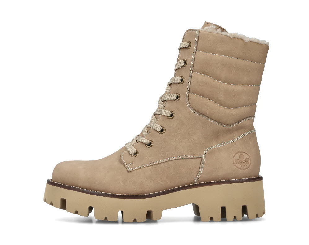Rieker Damen Stiefelette Schnürer gefüttert Biker Boots braunbeige