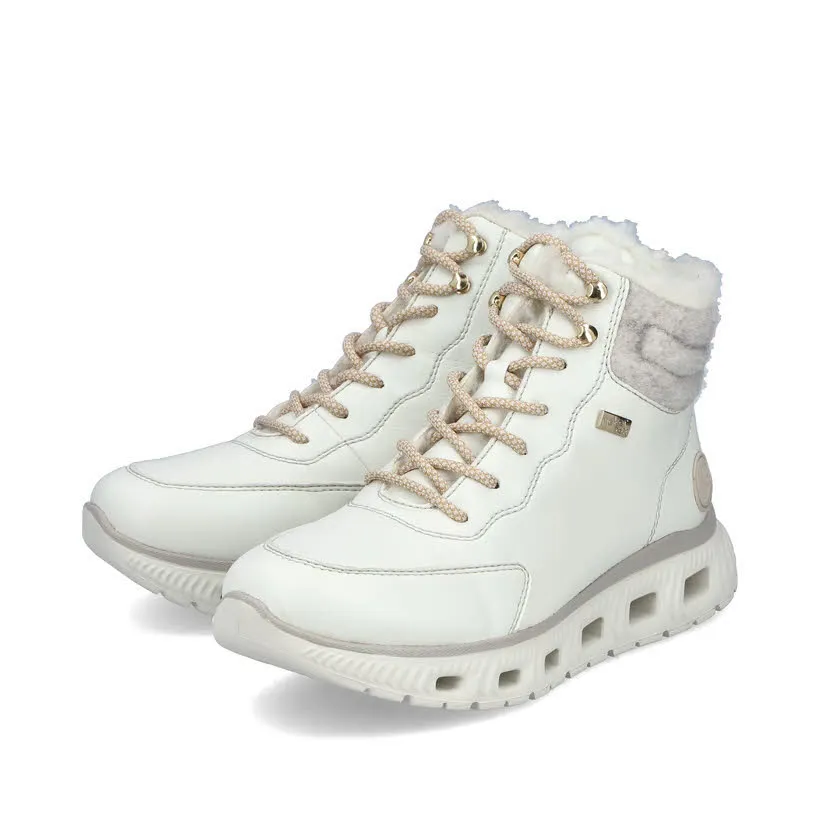 Rieker Damen Schnürstiefel Freizeitstiefel gefüttert weiß