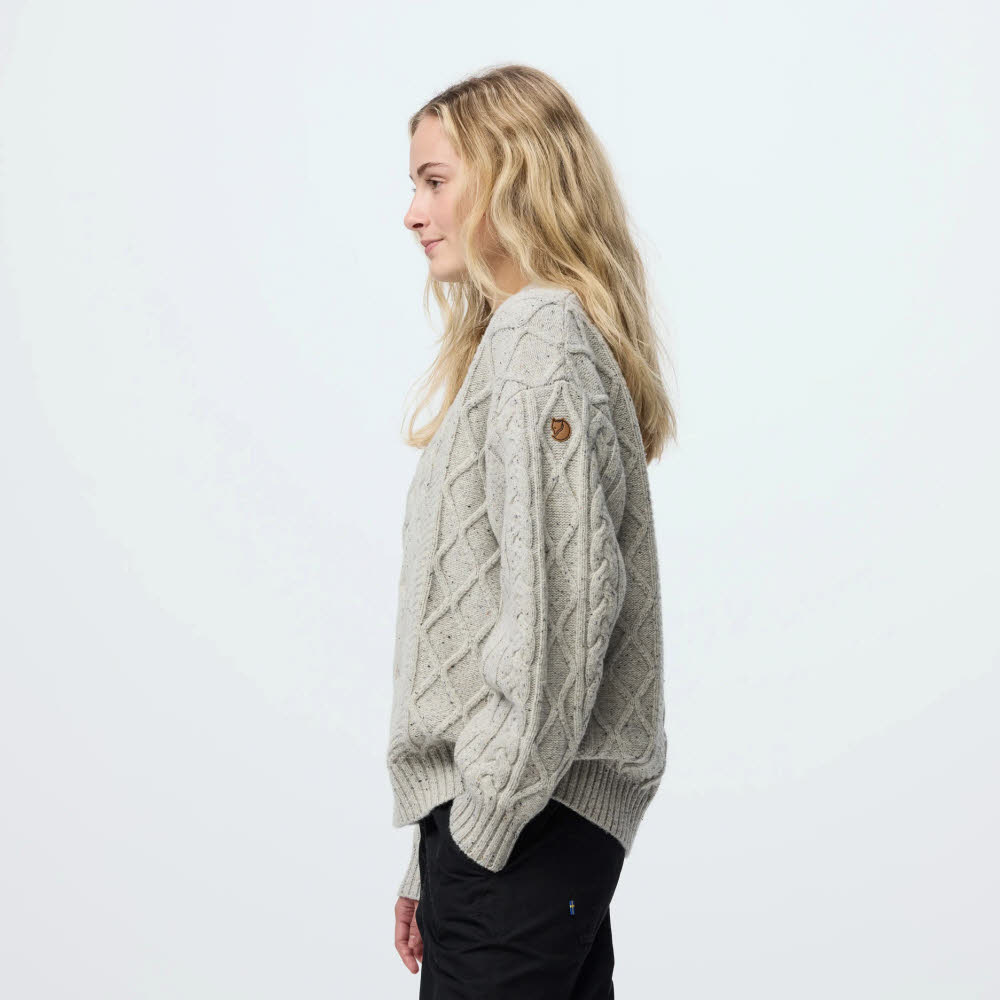 Fjällräven Övik Cable Knit Damen Strickpullover Wollsweater beige