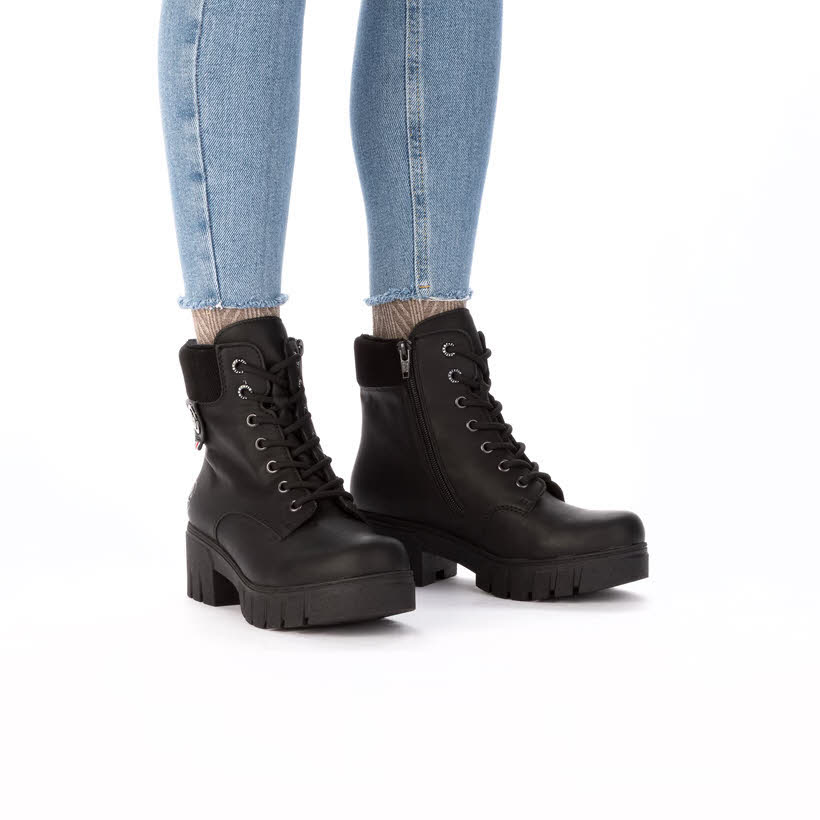 Rieker Stiefelette Schnürrer Freizeitschuh Damen schwarz