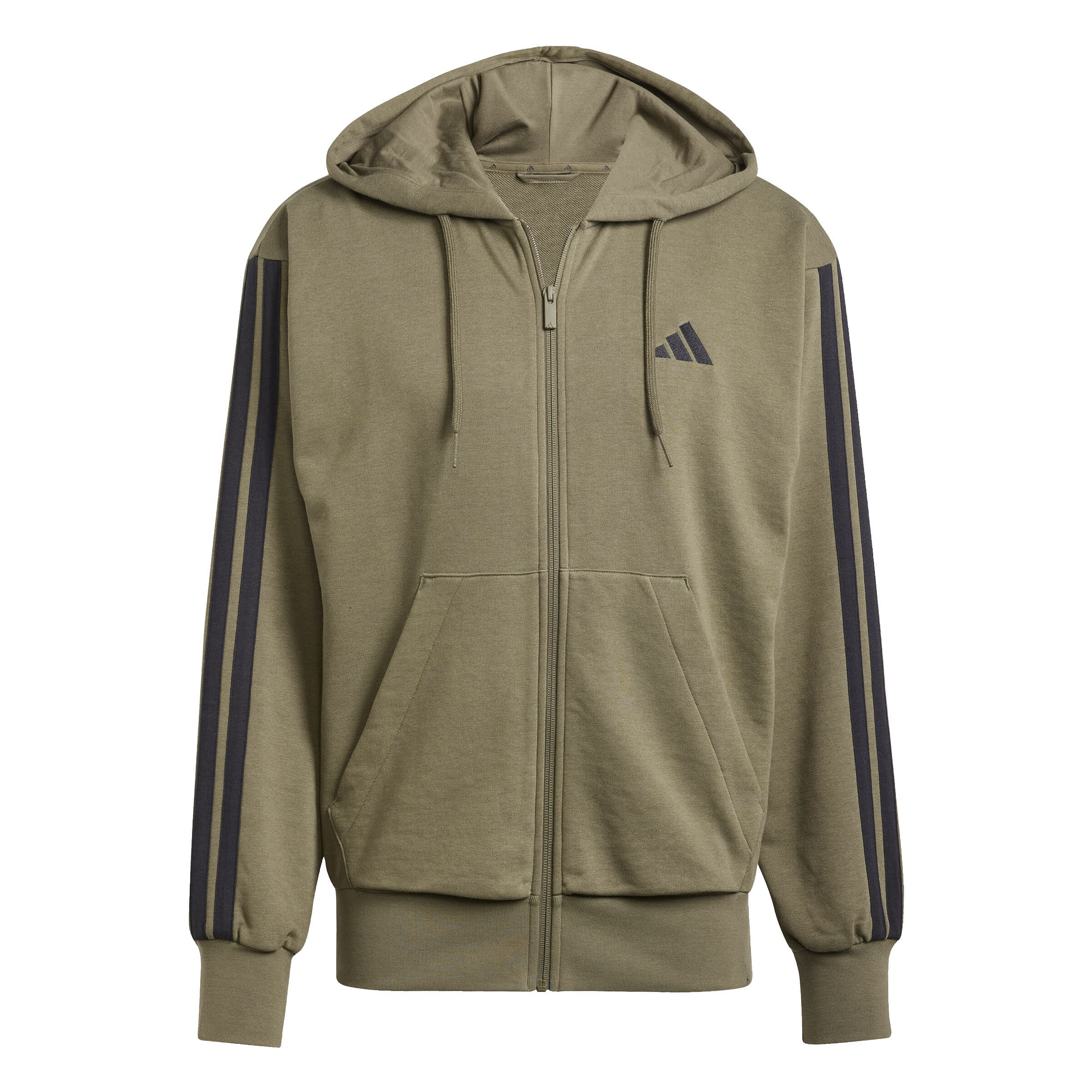 adidas Essentials 3-Streifen French Terry Kapuzenjacke Herren dunkelgrün braun