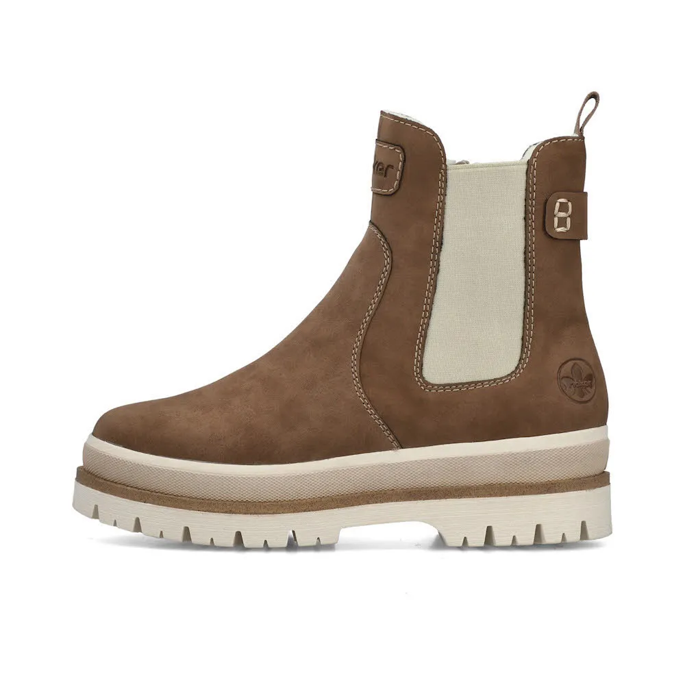 Rieker Chelsea Boots Damen Stiefelette Kurzstiefel gefüttert braun