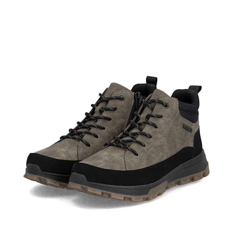 Rieker Herren Schnürstiefel Stiefelette schwarz-grau