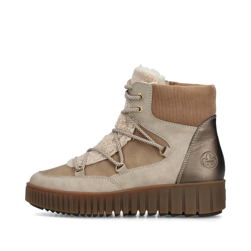 Rieker Damen Schnürstiefel Stiefelette gefüttert beige braun