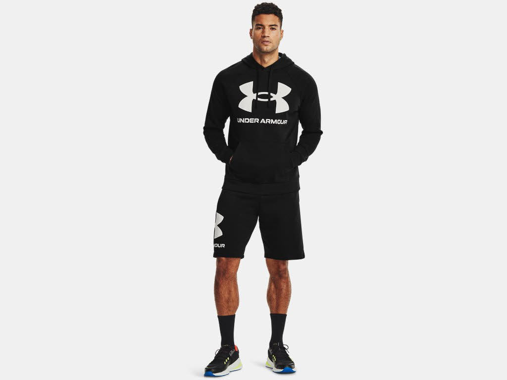 Under Armour UA Rival Fleece Big Logo HD Herren Hoodie Kapuzenpullover Schwarz NEU