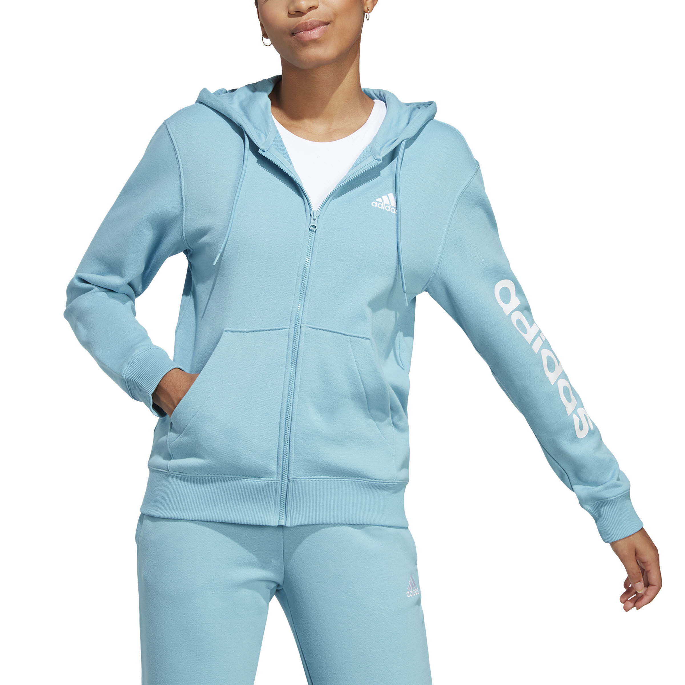 adidas 	Essentials Linear French Terry Kapuzenjacke Damen hellblau