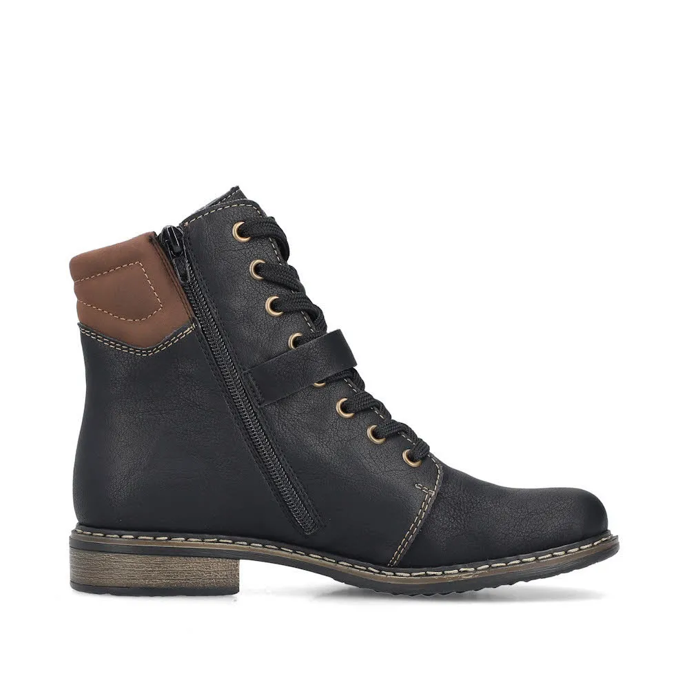 Rieker Schnürstiefel Damen Freizeitstiefel Kurzstiefel schwarz