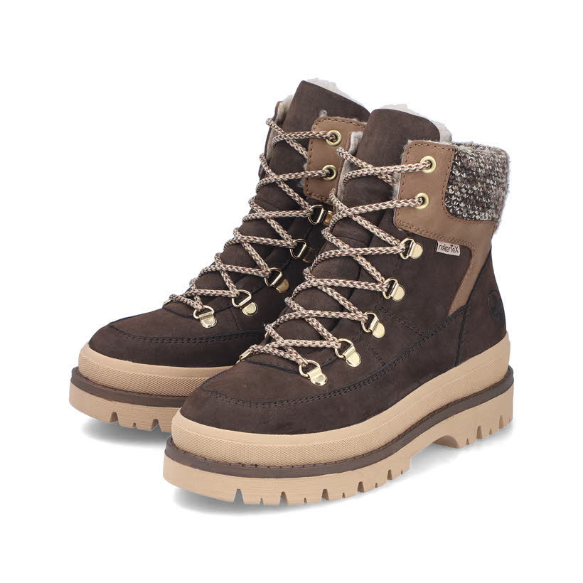 Rieker Damen Stiefelette Schnürstiefel Kurzstiefel braun