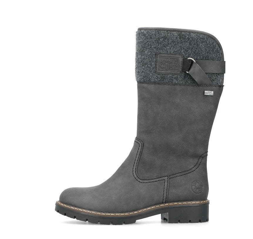 Rieker Damen Stiefel Hochschaftstiefel Slipper gefüttert grau