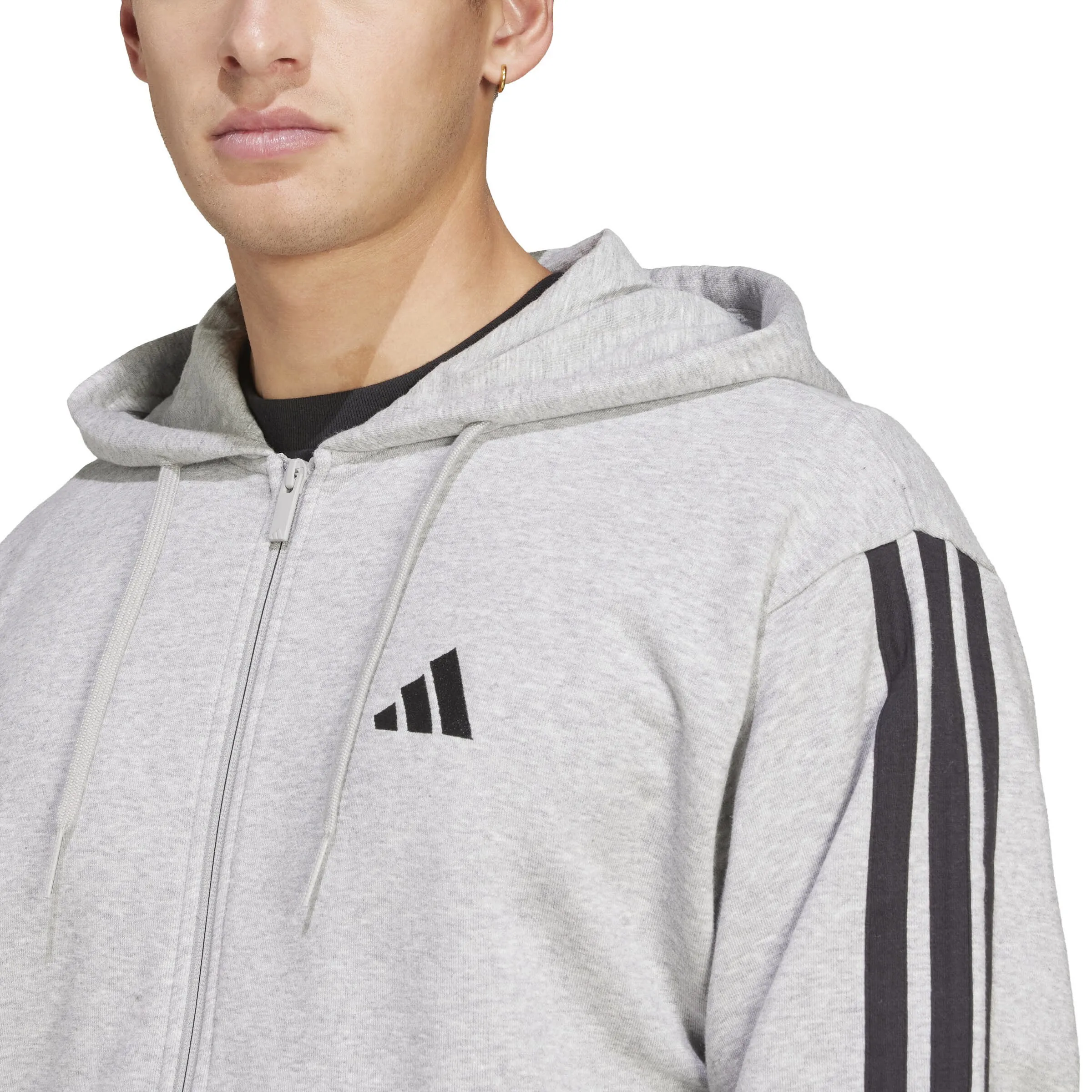 adidas Essentials 3-Streifen French Terry Kapuzenjacke Herren grau