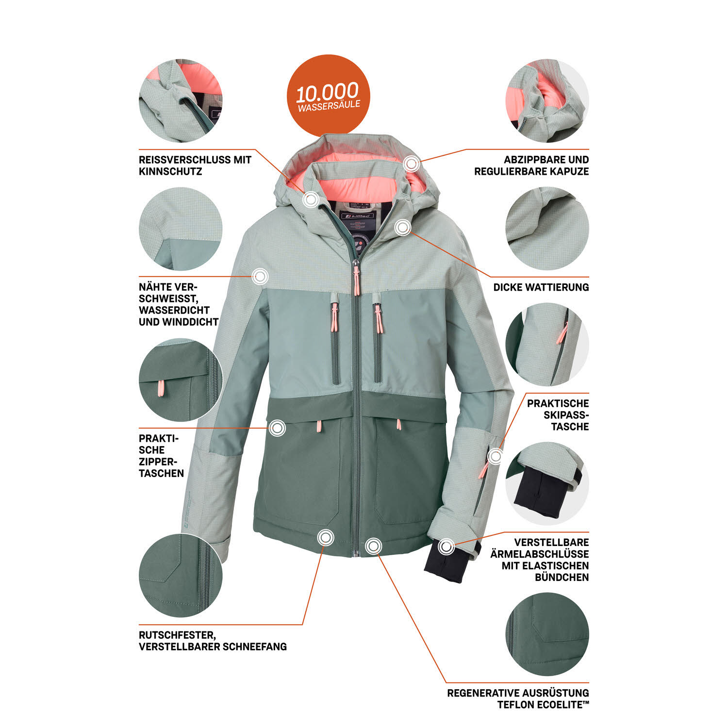 Killtec KOW 160 GRLS JCKT Mädchen Skijacke Winterjacke sanftes salbei