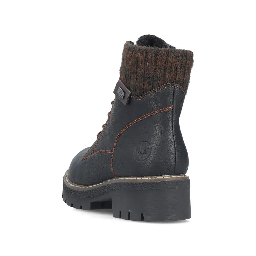 Rieker Damen Schnürstiefel Freizeitstiefel Stiefelette gefüttert schwarz