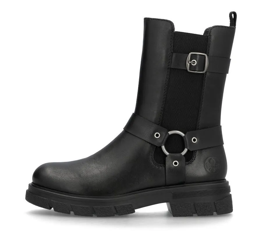 Rieker Damen Chelsea Boots Stiefelette Slipper mitternachtsschwarz