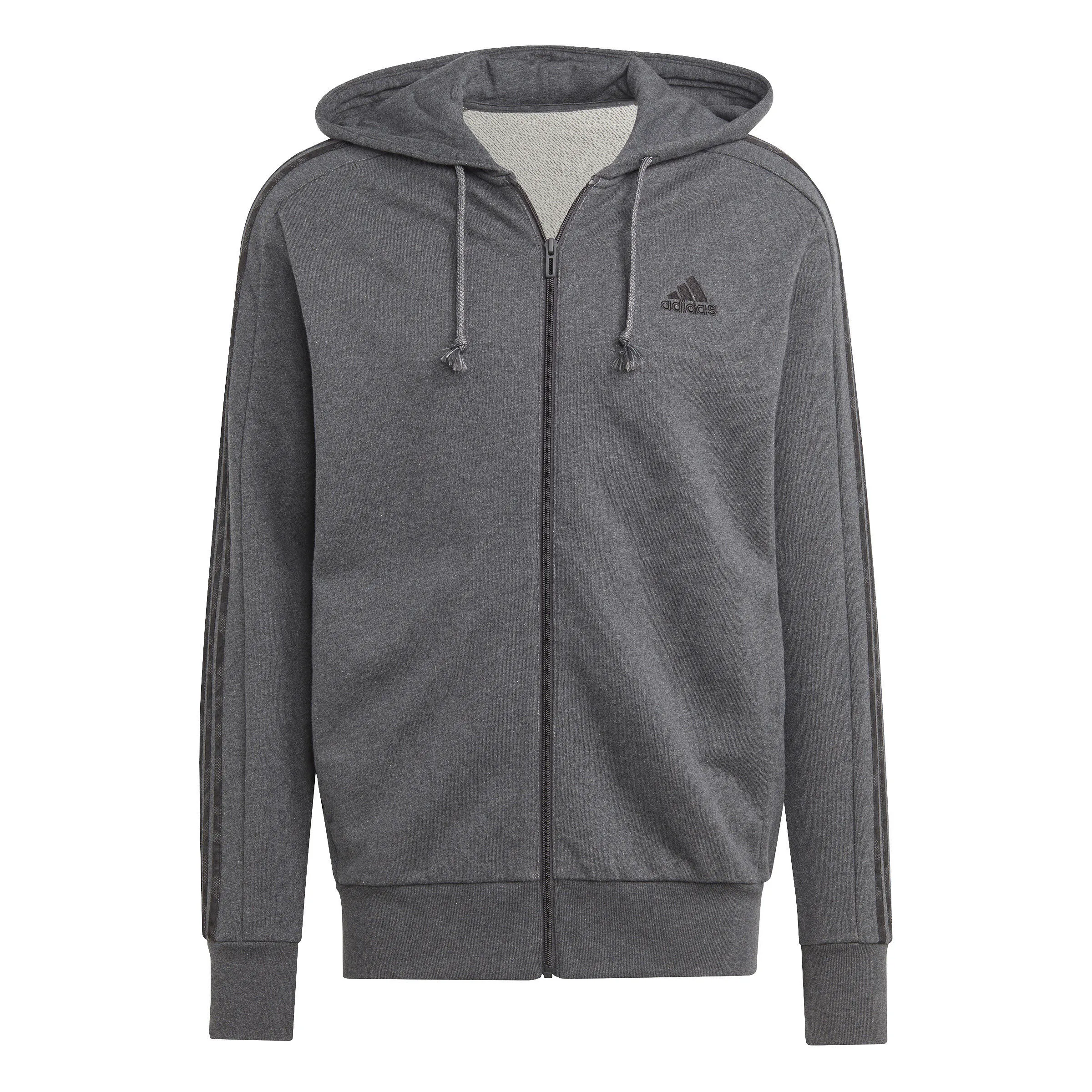 adidas M 3S FT FZ HD Herren Kapuzenjacke Trainingsweste grau NEU