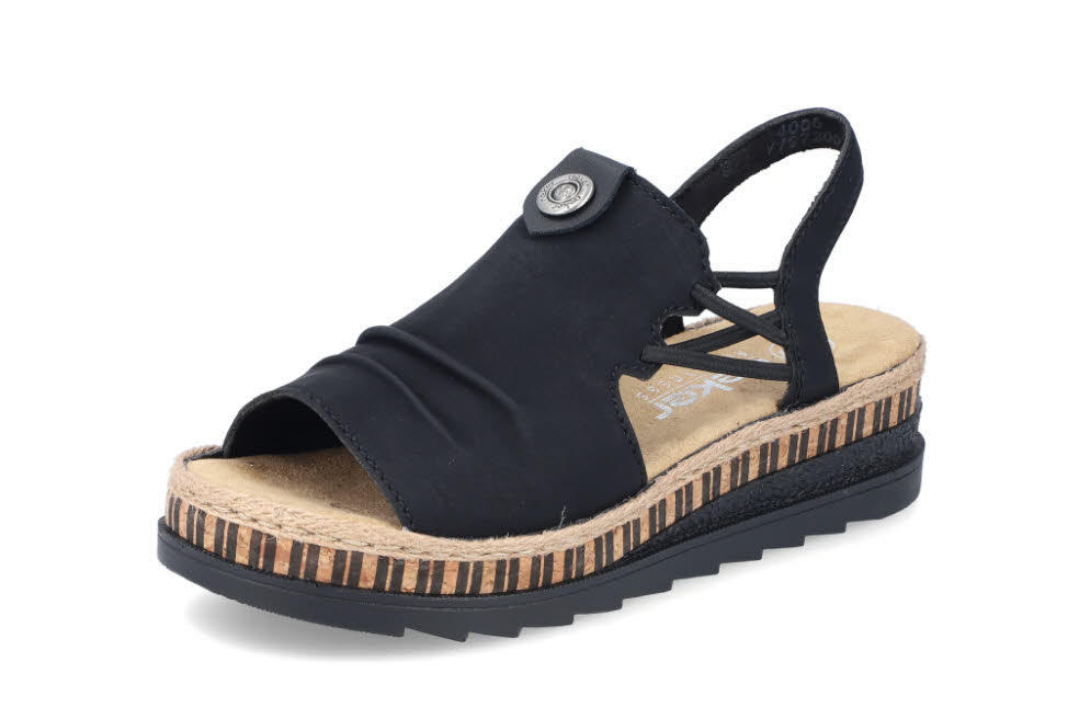 Rieker Damen Keilsandalette Sandale Modeschuh schwarz