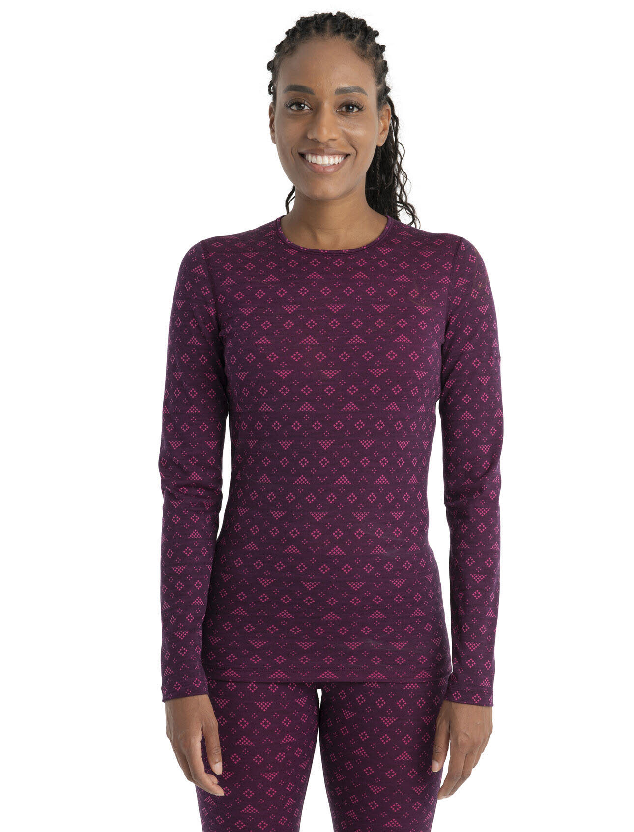 Icebreaker Merino 200 Oasis Damen Thermo Langarmshirt First Snow Unterwäsche lang lila