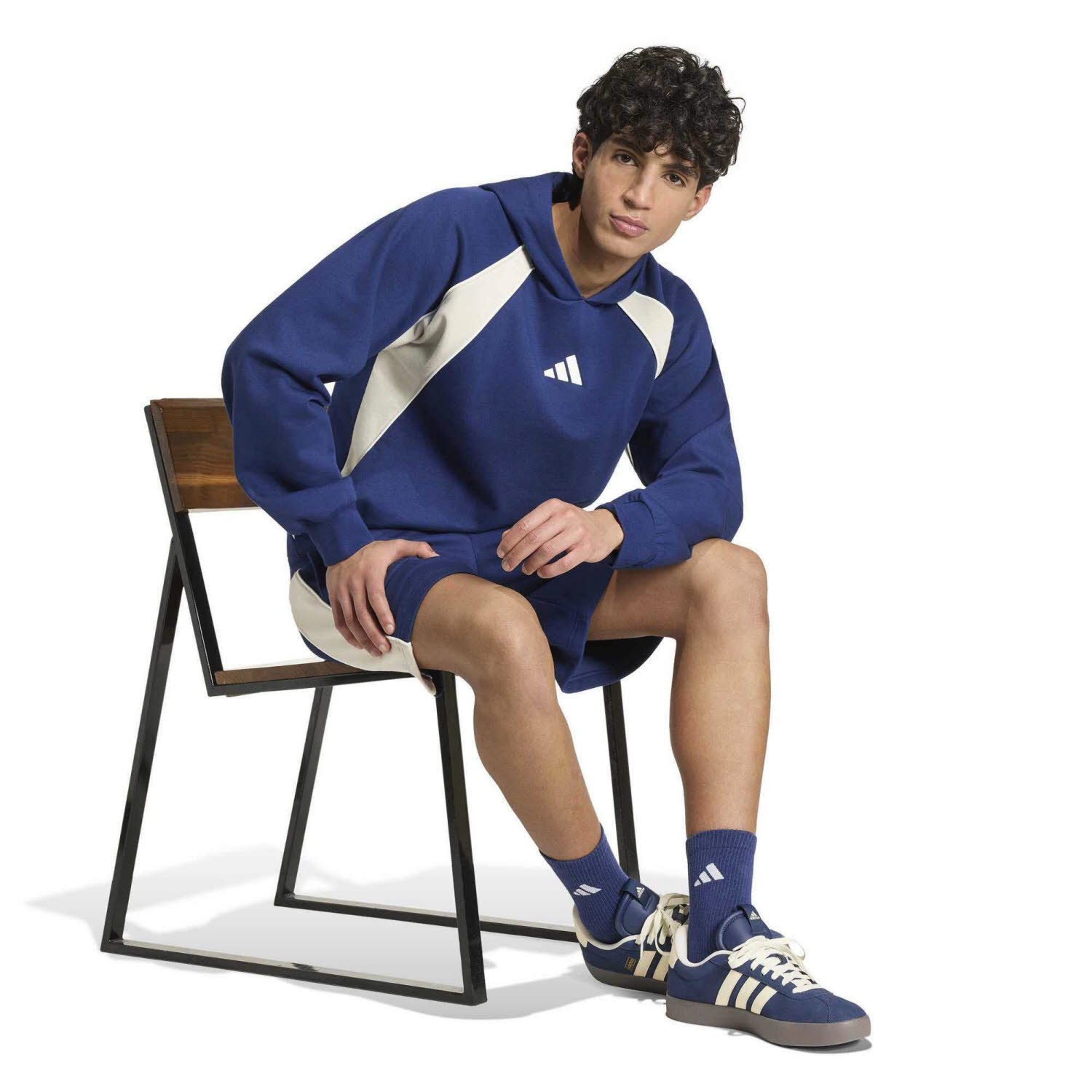 adidas Seasonal Essentials Colorblock Fleece Hooded Herren Hoodie Kapuzenpullover blau