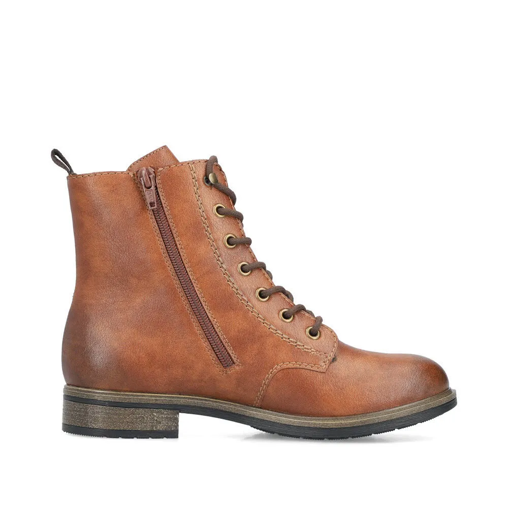 Rieker Damen Stiefel Schnürstiefel ungefüttert Kunstleder braun