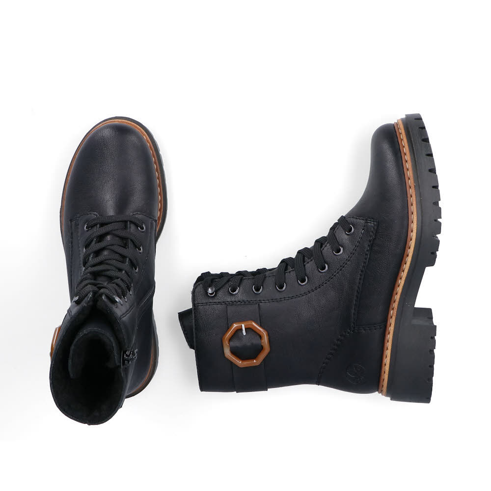 Rieker Damen Schnürstiefel Freizeitstiefel Stiefelette gefüttert schwarz